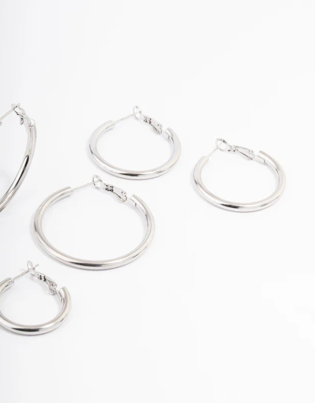 Lovisa - Waterproof Stainless Steel Large Basic Hoop Earrings Pack