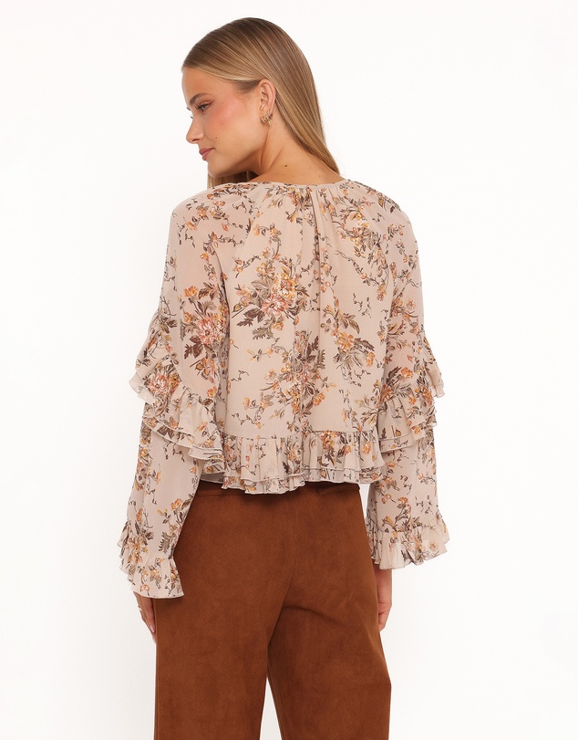 Petal & Pup - Caecilia Frill Top - Beige Floral