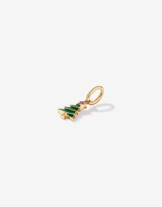 Michael Hill - Christmas Tree Pendant with Created Ruby and Enamel in 18kt Yellow Gold Vermeil