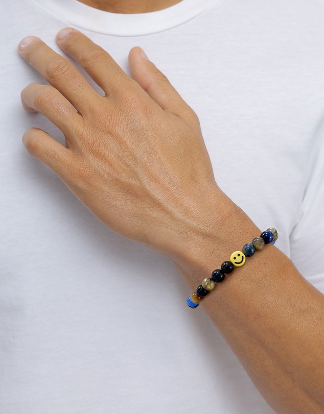 Kuzzoi - ICONIC EXCLUSIVE - Mixed Gemstone Bead Bracelet with Smiling Face