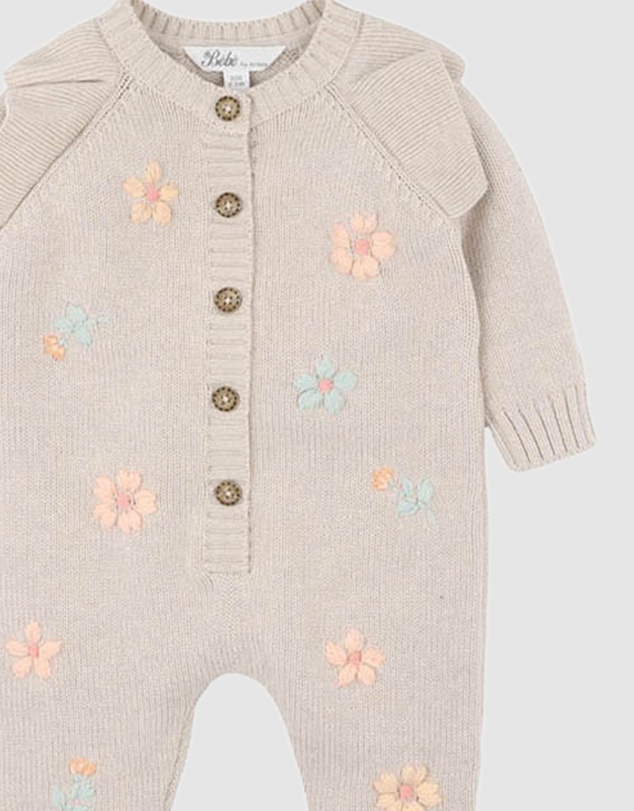 Bebe by Minihaha - Fern Hand Embroidered Organic Knit Romper - Babies