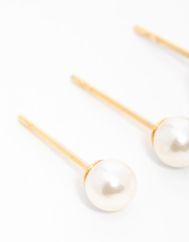 Lovisa - Gold Plated Surgical Steel Pearl Stud Earrings 2-Pack
