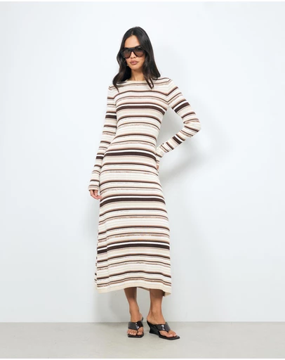 AERE - Bryn Stripe Knit Midi Dress