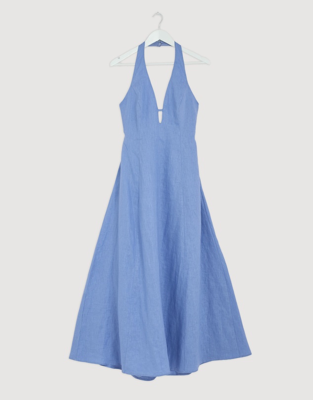 Revibe - Repaired AERE Odele Linen Halter Midi Dress - AU 10