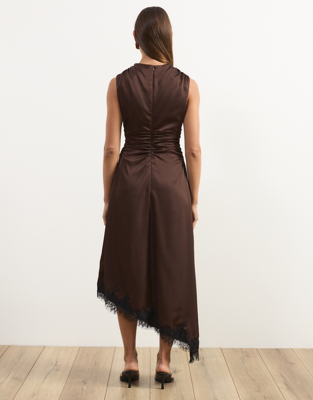 Atmos&Here - Quinn Satin Midi Dress With Lace Trim