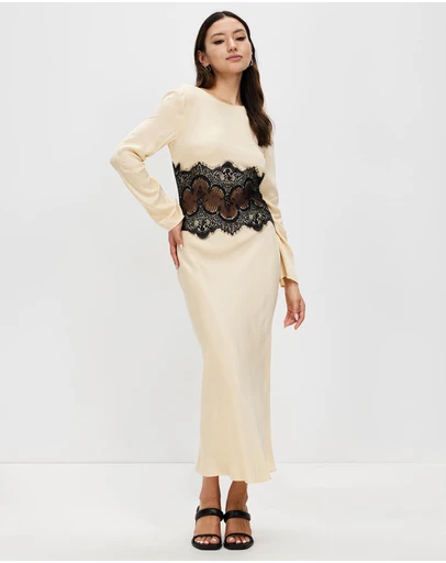Third Form - Visions Lace Trim LS Maxi Dress