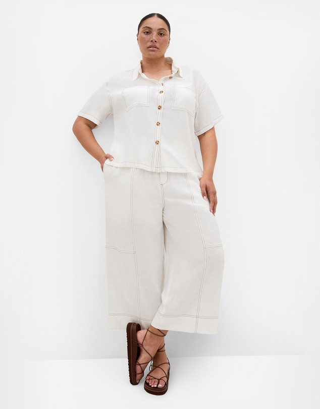 City Chic - Plus size Tia Stitch Detail Crop Pant - ivory