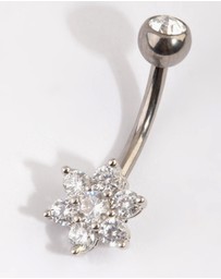 Lovisa - Titanium Diamante Flower Belly Bar