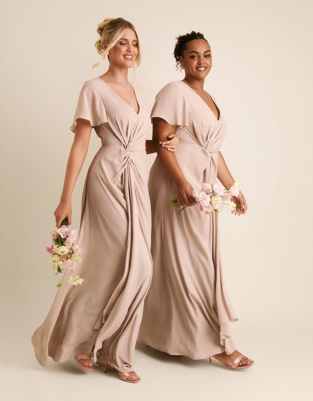 Six Stories - Knot Front Flutter Sleeve Chiffon Bridesmaid Dress