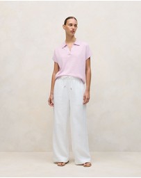 Trenery - Linen Cotton Relaxed Knit Polo in Soft Lilac
