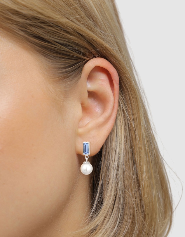 Elli Jewelry - Pearl Rectangle Stud Earrings in 925 Silver