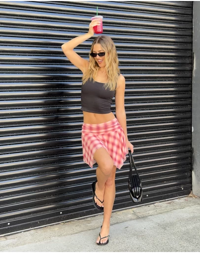 Dazie - Maddie Check Mesh Mini Skirt