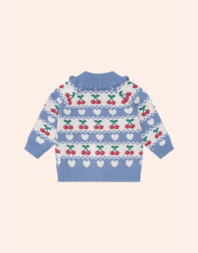 Huxbaby - Cherry Heart Frill Collar Knit Cardigan - Babies