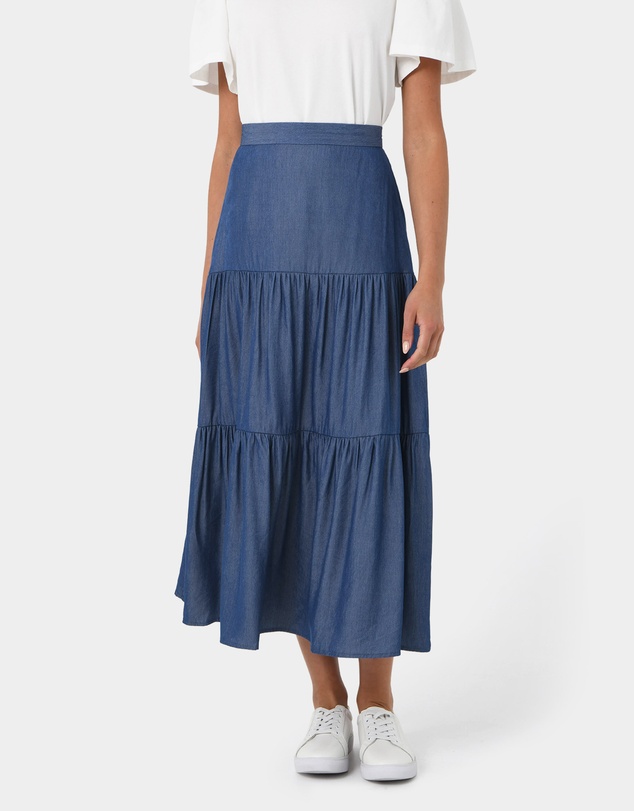 Forcast - Ayleen Chambray Tiered Skirt