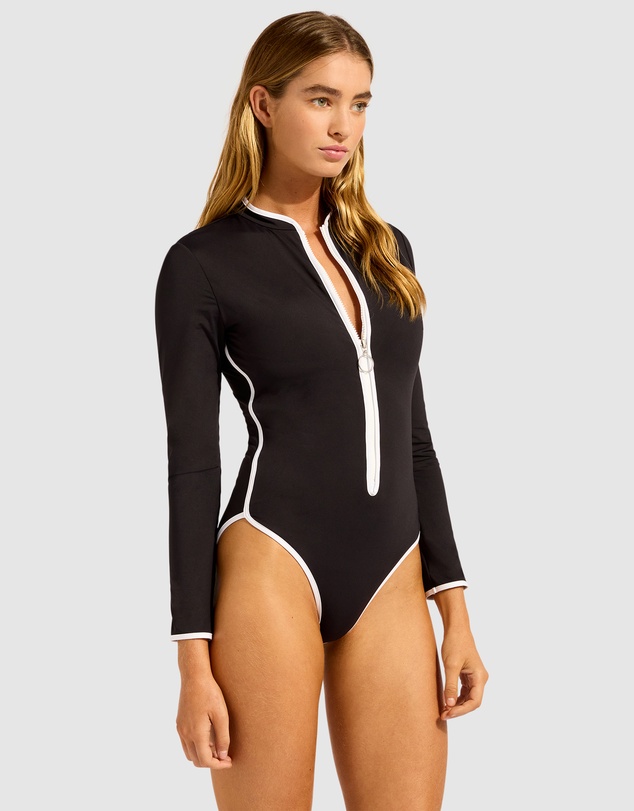 Seafolly - Seafolly Collective Longsleeve Zip Front One Piece Swimsuit