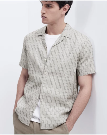 UNISON - Linen Geo Print Resort Shirt