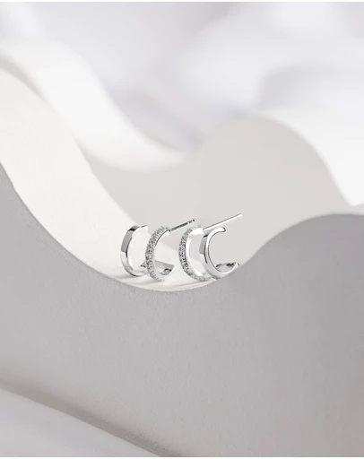 Wanderlust + Co - Classic Double Pave Silver 9mm Huggie Earrings