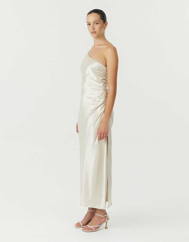 Third Form - Satin Gather One Shoulder Dress