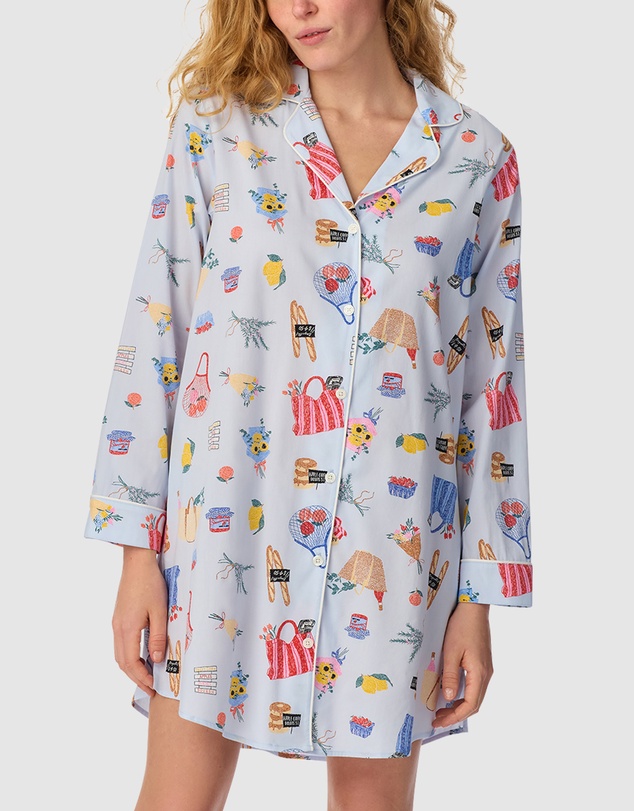 Kate Spade - Cotton & Viscose Long Sleeve Button-Up Nightshirt