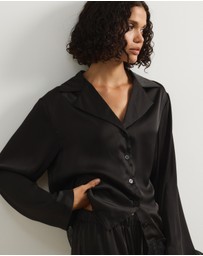 Atmos&Here - Pearl Lace Trim Long Sleeve Satin Pyjama Set
