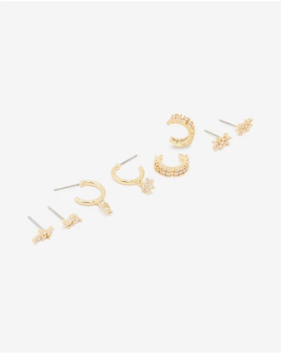 Lovisa - Gold Plated Brass Cubic Zirconia Flower Stud & Ear Cuff 5-Pack
