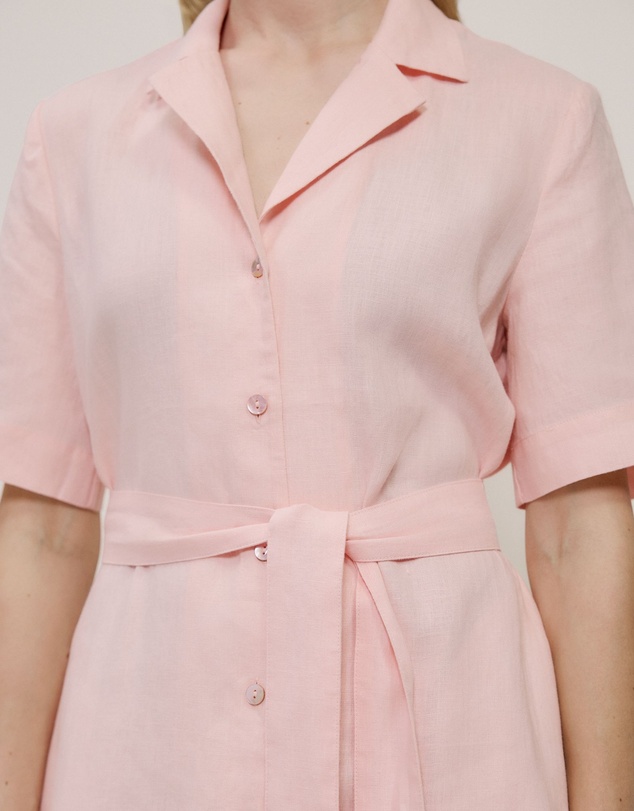 Trenery - Linen Belted Shirt Dress in Blossom Pink