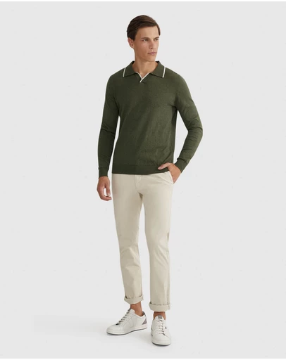 Oxford - Reiss Tipping Collar Long Sleeve Knit Polo