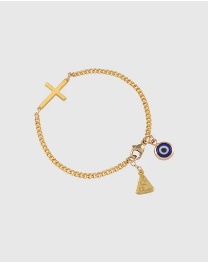 Von Treskow - Cross & Evil Eye Curb Bracelet