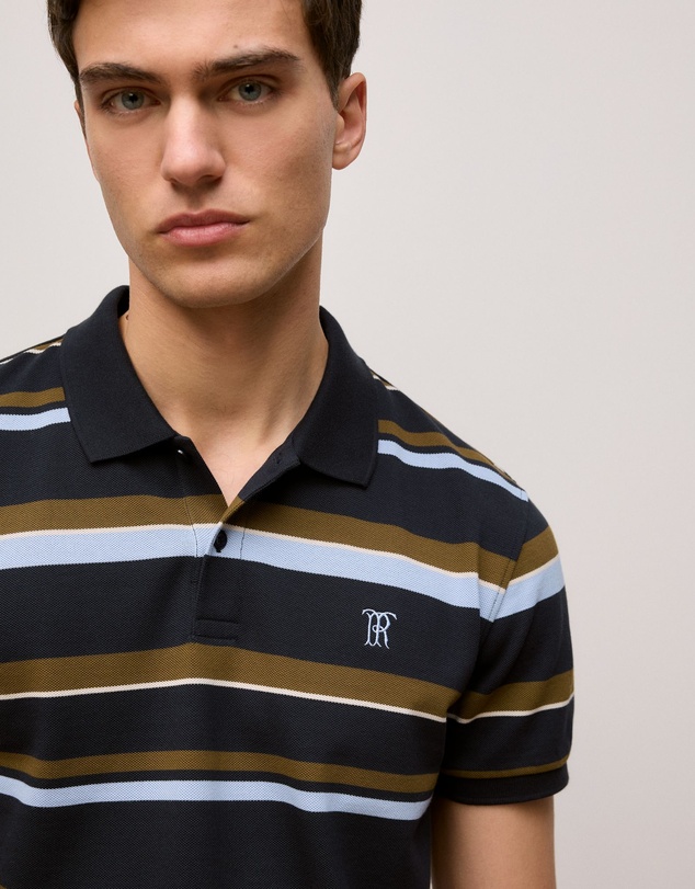Trenery - Colour Block Stripe Monogram Polo in Navy