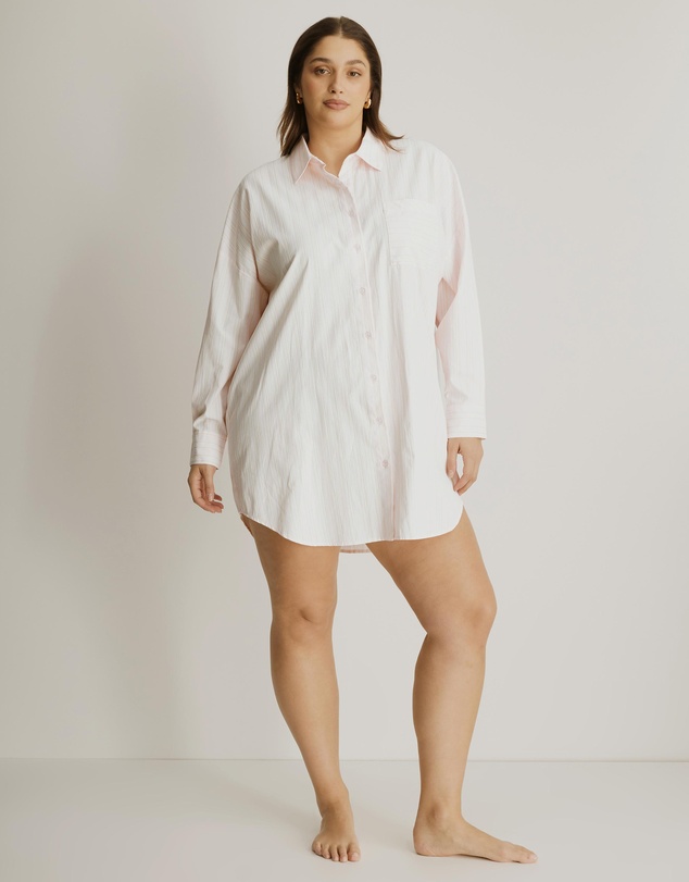 Atmos&Here Curvy - Eve Cotton Stripe Sleep Shirt