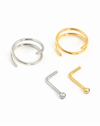 Lovisa - Mixed Metals Nose Stud & Spiral 4-Pack