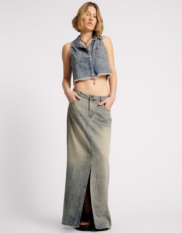 ONE TEASPOON - Dirty Blue Denim Column Skirt