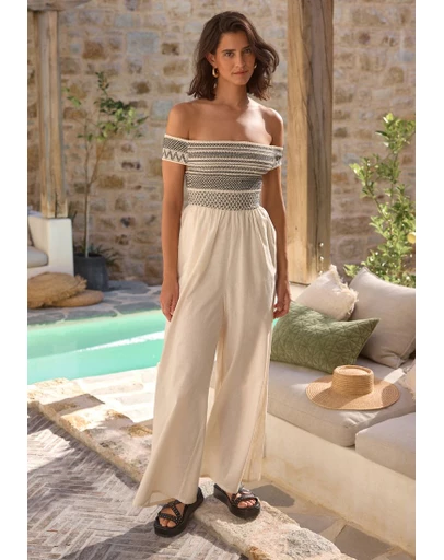 NEXT - Off Shoulder Shirred Jumpsuit