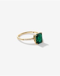 Michael Hill - Emerald Cut Green Created Emerald Gemstone and Diamond Ring in 10kt Yellow Gold