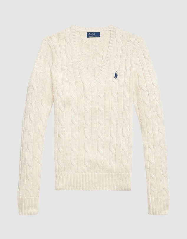 Polo Ralph Lauren - Cable-Knit Cotton V-Neck Sweater