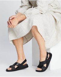 AERE - Crossover Leather Footbed Sandals