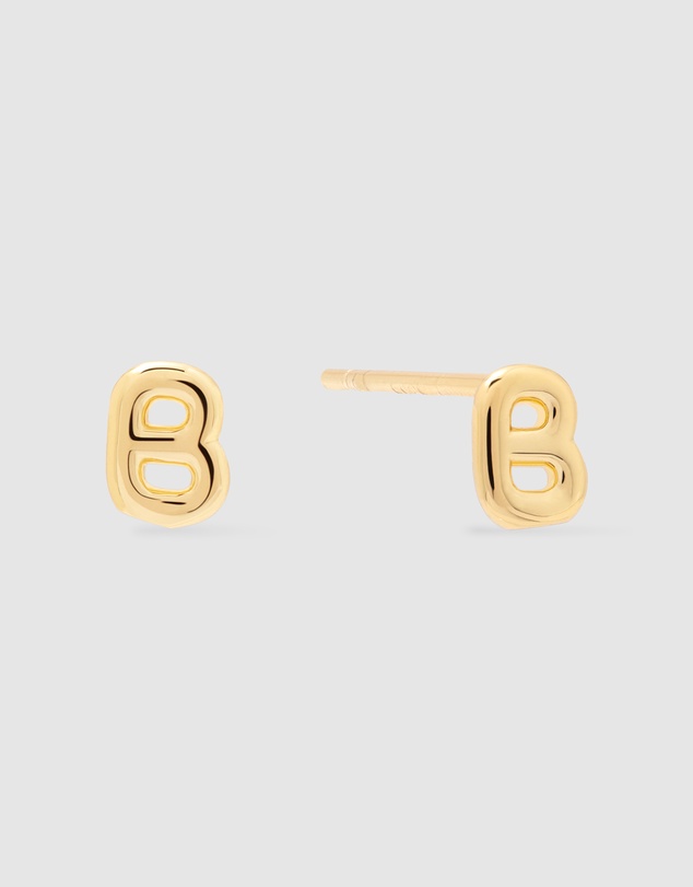 Wanderlust + Co - Alphabet Bubble Gold Stud Earrings - Letter B