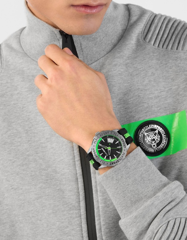Plein Sport - Plein Rampage 44mm Black dial and Black Green Silicone strap