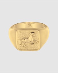 Kuzzoi - ICONIC EXCLUSIVE - Ring Male Signet Horse 925 Sterling Silver Gold Plated