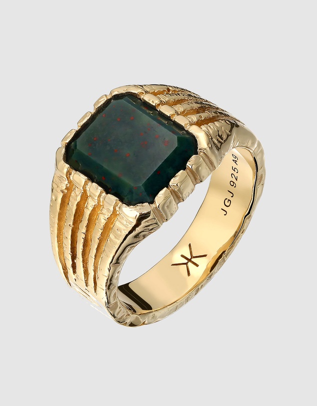 Kuzzoi - ICONIC EXCLUSIVE - Green Quartz Signet Ring in Gold-Plated 925 Silver