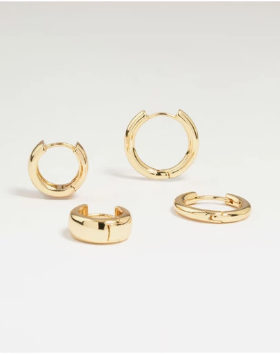 Lovisa - Gold Plated Brass Small & Medium Huggie Earrings 2-Pack