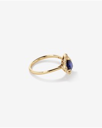 Michael Hill - Pear Cut Created Sapphire and Diamond Halo Ring in 10kt Yellow Gold