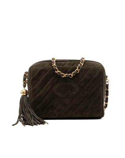 Pre-Loved by Azura Reborn - Pre-Loved CC Diagonal Quilted Suede Tassel Diamond Camera Bag