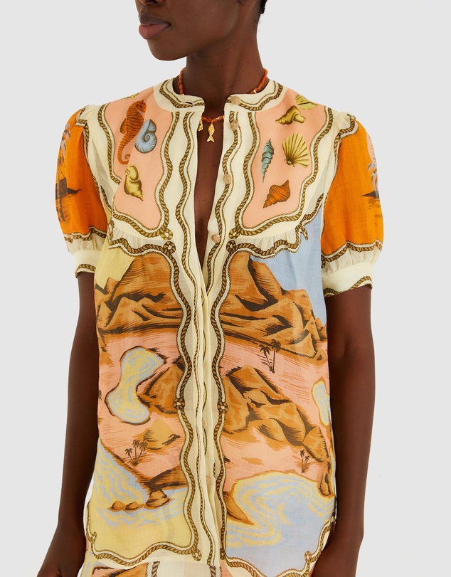 Farm Rio - Rio Souvenir Mixed Scarves Short Sleeve Blouse