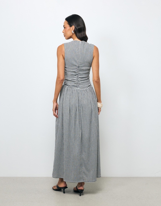 AERE - Anka Gingham Ruched Midi Dress