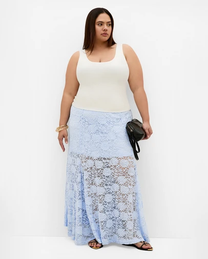 City Chic - Plus size Nylah Lace Maxi Skirt - sky blue