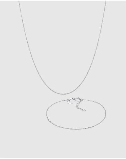 Kuzzoi - ICONIC EXCLUSIVE - Twisted Helix Chain Necklace and Bracelet Set in 925 Sterling Silver