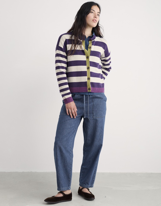 Seasalt - Seasalt Cornwall Purple Pinwell Striped Cardigan Made With Lambswool