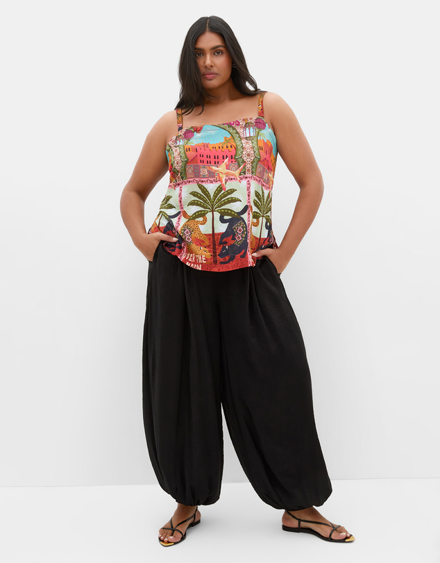 City Chic - Plus size Capri Paradise Print Cami - terracotta