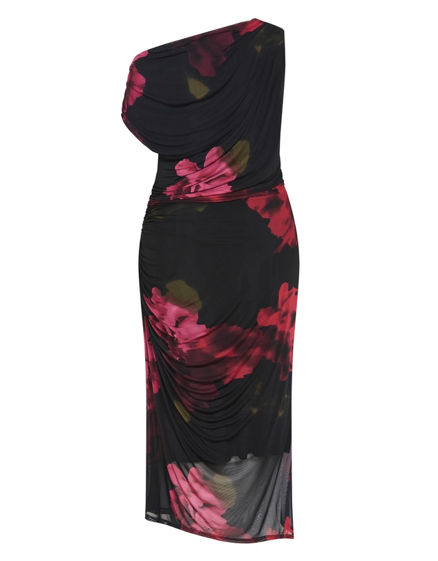 City Chic - Plus size Vivid Mesh Garden Print Maxi Dress - black